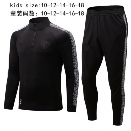 Jointed Version 2022-23 Manchester United Black Kids/Youth Thailand Soccer Tracksuit Uniform-411