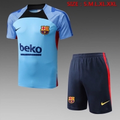 2022/23 Barcelona Light Blue Shorts-Sleeve Thailand Soccer Tracksuit Uniform-815