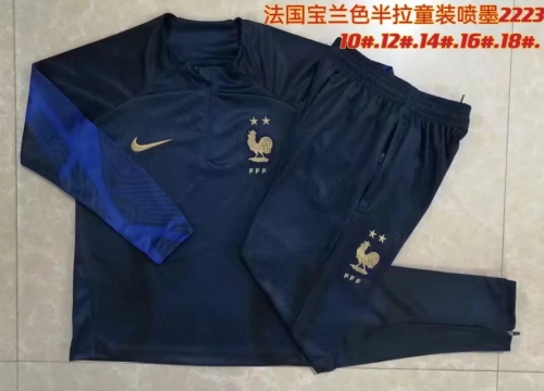 2022/23 France Royal Blue Youth/Kids Thailand Soccer Tracksuit Uniform-815