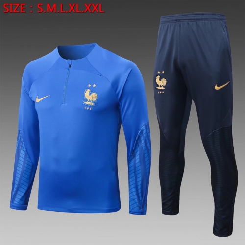 2022-23 France CaiBlue Thailand Soccer Tracksuit Uniform-815