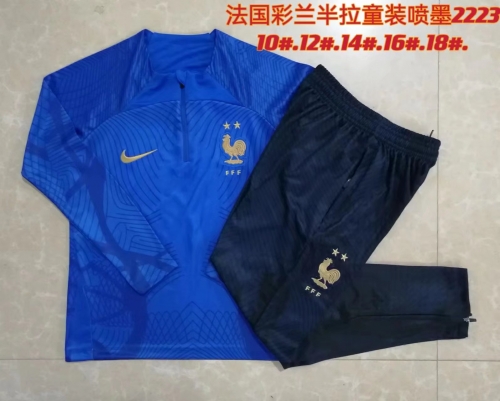 2022/23 France Blue Youth/Kids Thailand Soccer Tracksuit Uniform-815
