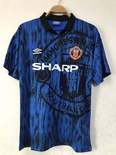 92-93 Retro Version Manchester United Away Blue & Black Thailand Soccer Jersey AAA-2011