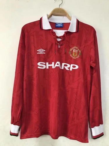 Without 92-93 Retro Version Manchester United Home Red LS Thailand Soccer Jersey AAA-2011/811