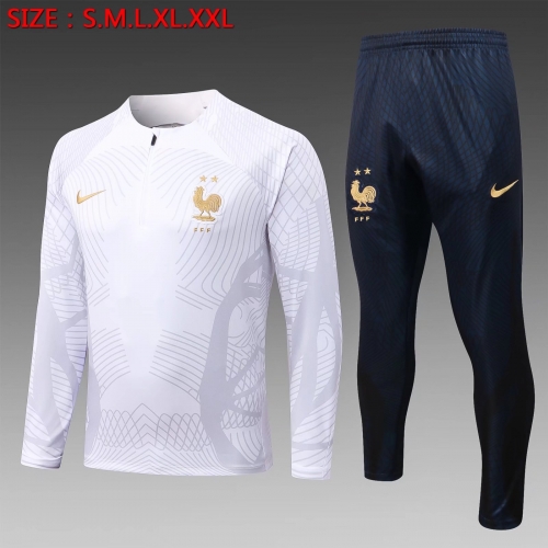 2022-23 France White Thailand Soccer Tracksuit Uniform-815