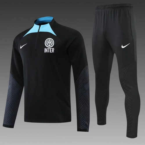 2022-23 Inter Milan Black Thailand Soccer Tracksuit Uniform-PO