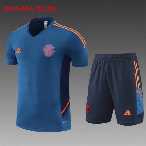 2022/23 Manchester United Blue Shorts-Sleeve Thailand Soccer Tracksuit Uniform-801/815