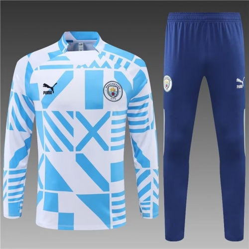 2022/23 Manchester United Blue & White Thailand Soccer Tracksuit Uniform-801