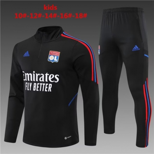 2022/23 Olympique Lyonnais Black Thailand Youth/Kids Soccer Tracksuit Uniform-801