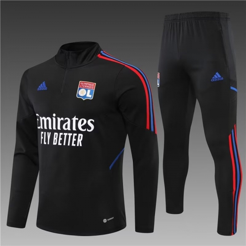 2022-23 Olympique Lyonnais Black Thailand Soccer Tracksuit Uniform-801