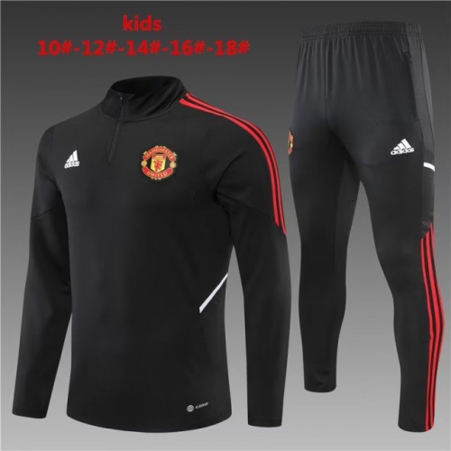 2022/23 Manchester United Black Kids/Youth Thailand Tracksuit Uniform-801