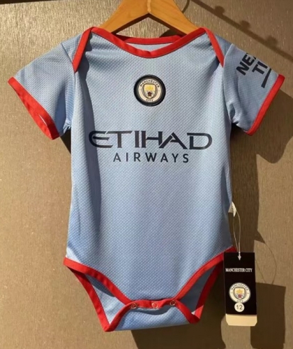 (Size 9/12 )2022-23 Manchester City Home Blue Baby Soccer Uniform-308