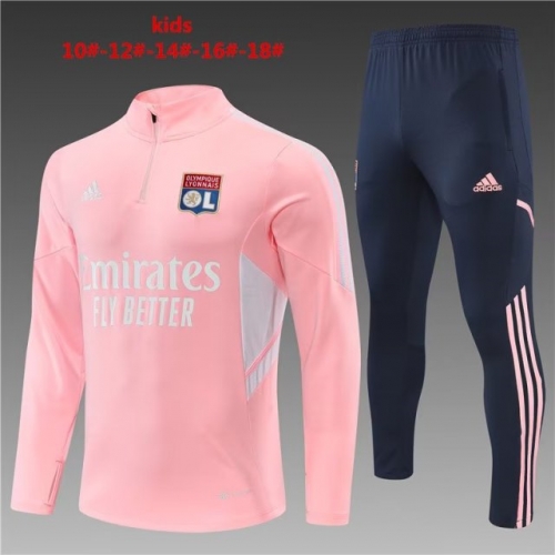 2022/23 Olympique Lyonnais Pink Thailand Youth/Kids Soccer Tracksuit Uniform-801