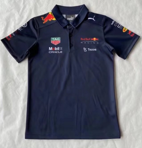 Kids 2021/2022 Red Bull Royal BlueTurn Collar Formula One Racing Shirts-805