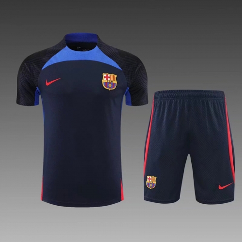 2022/23 Barcelona Black Shorts-Sleeve Thailand Tracksuit Uniform-PO