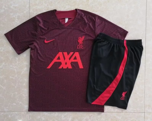 2022-23 Liverpool Maroon Shorts-Sleeve Thailand Soccer Tracksuit Uniform-815