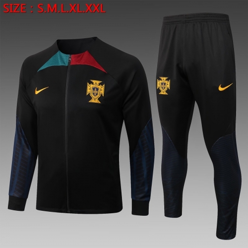 2022-23 Portugal Black Thailand Soccer Jacket Uniform-815