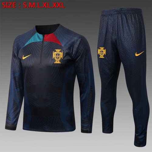 2022-23 Portugal Black ink jet Thailand Soccer Tracksuit Uniform-815