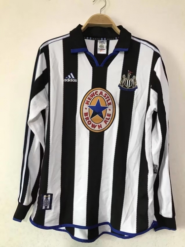 1999-2000 Retro Version Newcastle United Home Black & White LS Thailand Soccer Jersey AAA-301