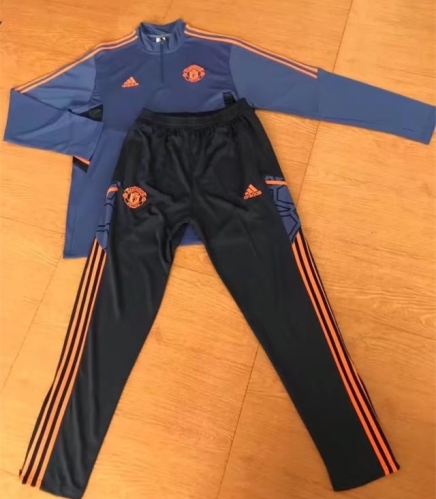 2022/23 Manchester United Blue & Gray Thailand Soccer Tracksuit Uniform-411