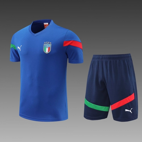 2022/23 Italy Cai Blue Shorts-Sleeve Soccer Tracksuit Uniform-PO