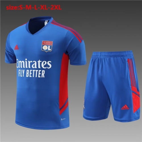 2022-23 Olympique Lyonnais Cai Blue Shorts-Sleeve Thailand Soccer Tracksuit Uniform-801