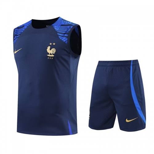 2022/23 France Royal Blue Thailand Soccer Training Vest Uniform-418