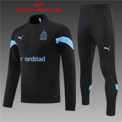 2022/23 Olympique de Marseille Black Kids/Youth Soccer Tracksuit Uniform-801