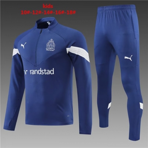 2022/23 Olympique de Marseille Royal Blue Kids/Youth Soccer Tracksuit Uniform-801