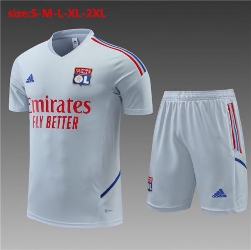 2022-23 Olympique Lyonnais Gray Shorts-Sleeve Thailand Soccer Tracksuit Uniform-801