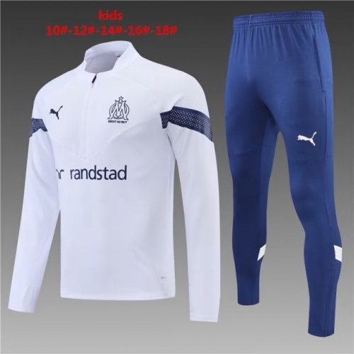 2022/23 Olympique de Marseille White Kids/Youth Soccer Tracksuit Uniform-801