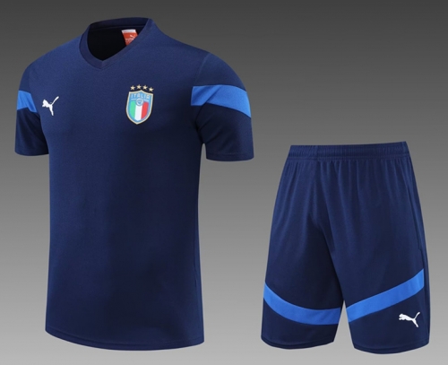 2022/23 Italy Royal Blue Shorts-Sleeve Soccer Tracksuit Uniform-PO