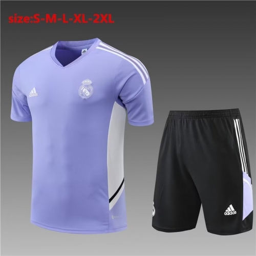 2022/23 Real Madrid Purple Shorts-Sleeve Soccer Tracksuit Uniform-801