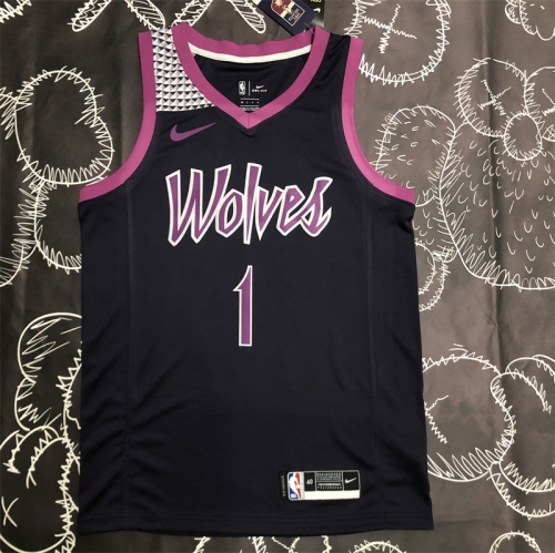 NBA Minnesota Timberwolves Black & Purple #1 Jersey-311