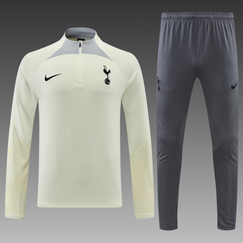 2022-23 Tottenham Hotspur Light Yellow Thailand Soccer Tracksuit Uniform-PO