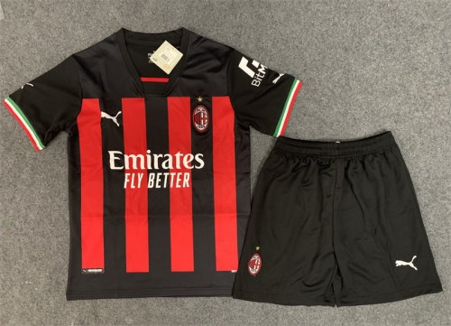 2022-23 AC Milan Home Red & Black Youth/Kids Soccer Uniform-507