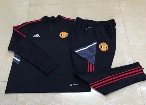 2022/23 Manchester United Black Thailand Soccer Tracksuit Uniform-411