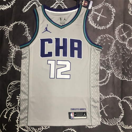 2019 Season NBA Charlotte Hornets Gray #12 Jersey-311