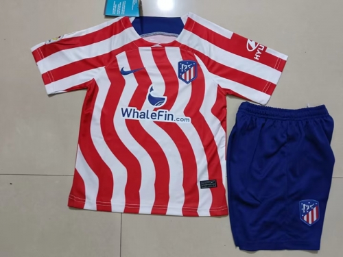 With New Sponsor 2022/23 Atletico Madrid Home Red and White Youth/Kids Soccer Uniform-A/507