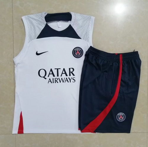 2022-23 Paris SG White Shorts-sleeve Thailand Soccer Tracksuit Uniform-815