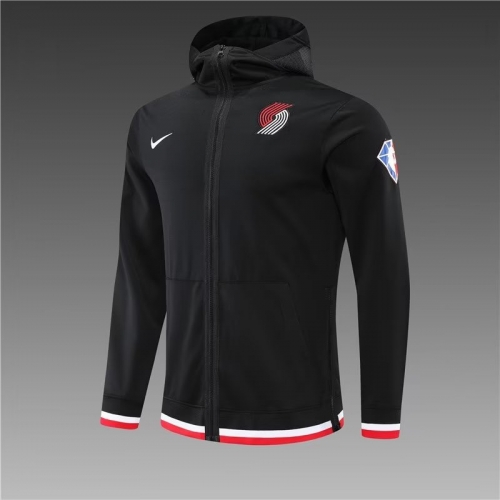 2021-22 NBA Portland Trail Blazers Black Soccer Jacket Top With Hat-801