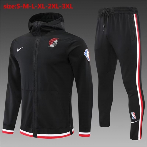 2021-22 NBA Portland Trail Blazers Black Soccer Jacket Top With Hat-801