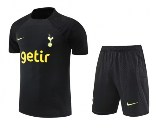 2022-23 Tottenham Hotspur Black Shorts-sleeve Thailand Soccer Tracksuit Uniform-801/PO