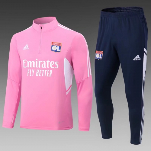 2022-23 Olympique Lyonnais Pink Thailand Soccer Tracksuit Uniform-411