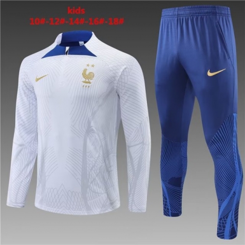 Player Version 2022/23 France White Kids/Youth Tracksuit Unifom-801