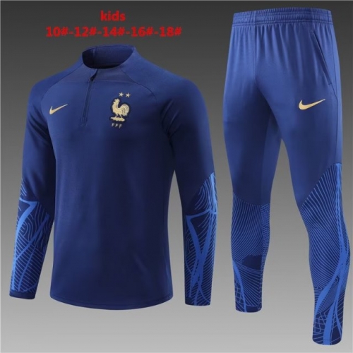 2022/23 France Blue Youth/Kids Thailand Soccer Tracksuit Uniform-801