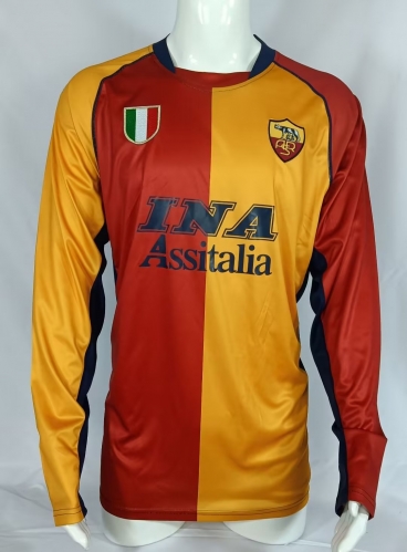 01-02 Retro Champions Version AS Roma Red & Yellow LS Thailand Soccer Jersey AAA-503