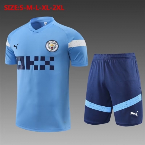 2022/23 Manchester City Blue Shorts-Sleeve Thailand Tracksuit Uniform-801