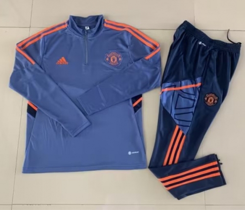 2022/23 Manchester United Blue & Gray Thailand Soccer Tracksuit Uniform-GDP