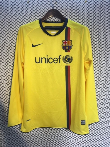 08-09 Retro Version Barcelona Away Yellow Thailand LS Soccer Jersey AAA-601/905/811