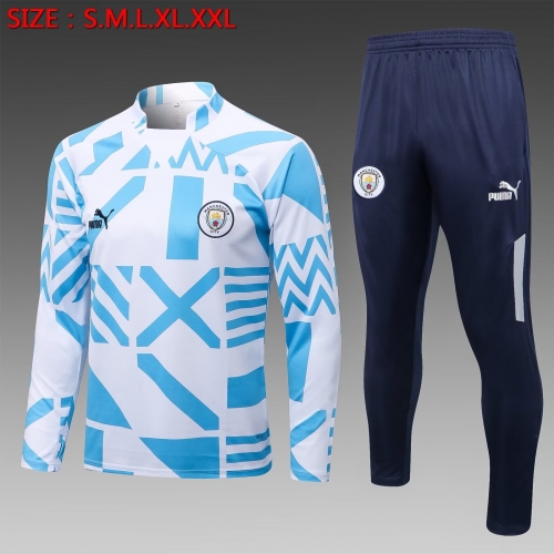 2022/23 Manchester City White & Blue ink jet Thailand Tracksuit Uniform-815